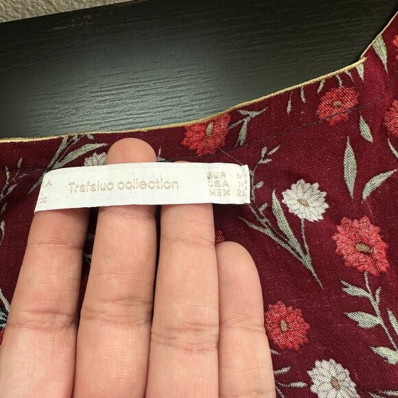 Zara Trafaluc Top Medium Patchwork Babydoll Dark Floral Bohemian Velvet Trim - Picture 5 of 8